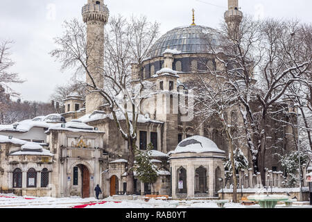 Eyup Sultan Mosque, Istanbul, Turkey, in winter in the snow. Stock Photo