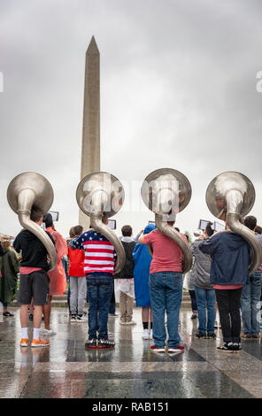 Sousaphone players in marching band Stock Photo