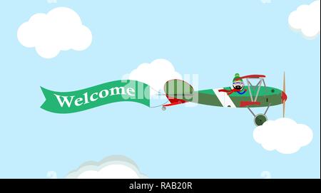 Vector image of vintage plane with banner in the sky - Vector Stock Vector