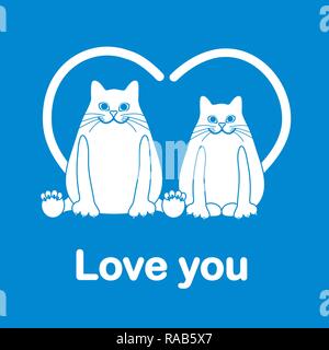 Vector illustration of two cats with heart shaped tails. Love, romantic concept. Happy Valentine's Day. Design for greeting card, party card, banner,  Stock Vector