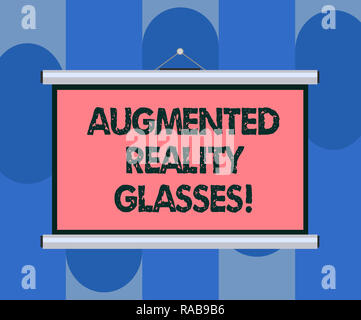 Handwriting text Augmented Reality Glasses. Concept meaning Digital eye glasses Personal imaging system Blank Portable Wall Hanged Projection Screen f Stock Photo