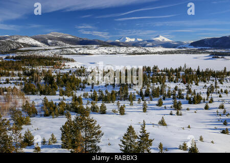 Colorado Rocky Mountains from Frisco and Silverthorne during winter with snow and blue sky day Stock Photo