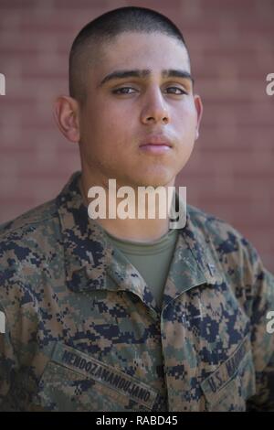 Pfc. Luis A. Mendoza Mandujano, Platoon 3004, Kilo Company, 3rd Recruit Training Battalion, earned U.S. citizenship Jan. 19, 2017, on Parris Island, S.C. Before earning citizenship, applicants must demonstrate knowledge of the English language and American government, show good moral character and take the Oath of Allegiance to the U.S. Constitution. Mendoza Mandujano, from Immokalee, Fla., originally from Mexico, is scheduled to graduate Jan. 20, 2017. Stock Photo