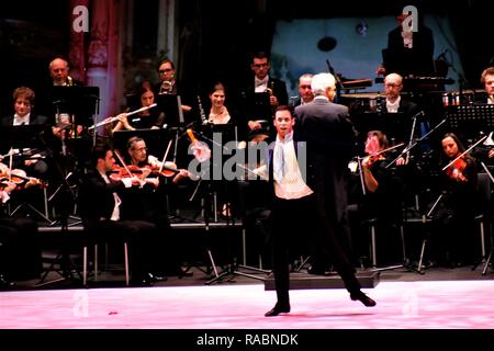Athens, Greece. 2nd Jan, 2019. Ballet dancer seen performing during the event.The Franz Lehar orchestra presented the best Viennese waltzes by the Vienna Opera's soloists and dancers in Athens Credit: Helen Paroglou/SOPA Images/ZUMA Wire/Alamy Live News Stock Photo