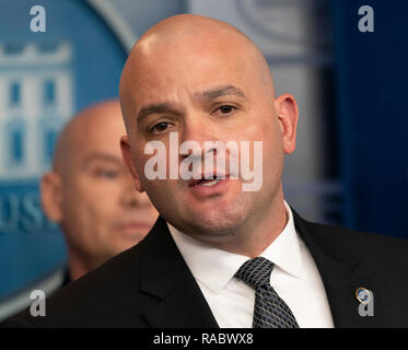 Washington, United States Of America. 03rd Jan, 2019. Hector Garza, Vice President At Large, National Border Patrol Council speaks about border security in the White House briefing room in Washington, DC, January 3, 2019. Credit: Chris Kleponis/CNP | usage worldwide Credit: dpa/Alamy Live News Stock Photo
