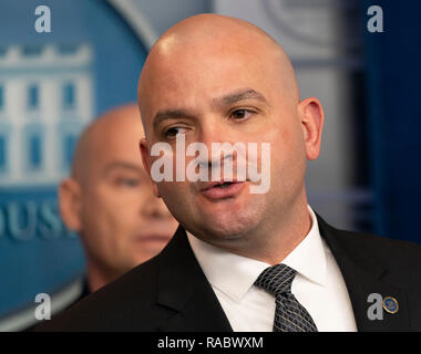 Washington, United States Of America. 03rd Jan, 2019. Hector Garza, Vice President At Large, National Border Patrol Council speaks about border security in the White House briefing room in Washington, DC, January 3, 2019. Credit: Chris Kleponis/CNP | usage worldwide Credit: dpa/Alamy Live News Stock Photo