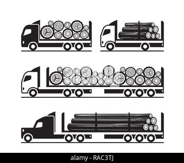 Trucks for  transport of wooden logs - vector illustration Stock Vector