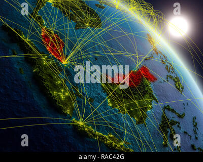 Malaysia from space on realistic model of planet Earth with network. Concept of digital technology, connectivity and travel. 3D illustration. Elements Stock Photo