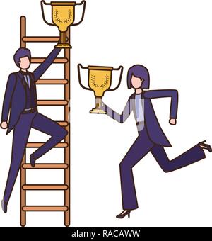 business couple with stair and trophy avatar character Stock Vector ...
