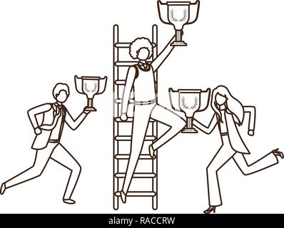 group of business with stair and trophy avatar character Stock Vector ...