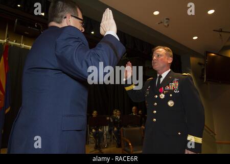 Col. Kipling V. Kahler is promoted to the rank of brigadier general as he takes his newly appointed position as the deputy land component commander of the Arizona Army National Guard during a ceremony held at Papago Park Military Reservation, Jan. 20. (AZ Army National Guard Stock Photo