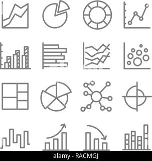 Charts and Diagrams Vector Line Icon Set. Contains such Icons as Bubble Chart, Column Chart, Pie Chart, Bar Chart and more. Expanded Stroke Stock Vector