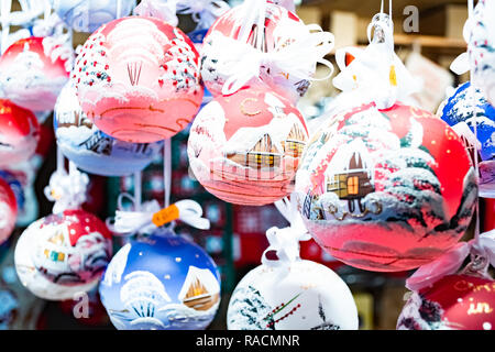 Beautiful colorful christmas decorations and balls in Wien Rathaus Market, Austria Stock Photo