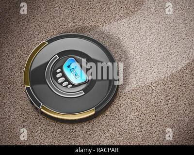 Automated vacuum cleaner on carpet. 3D illustration. Stock Photo