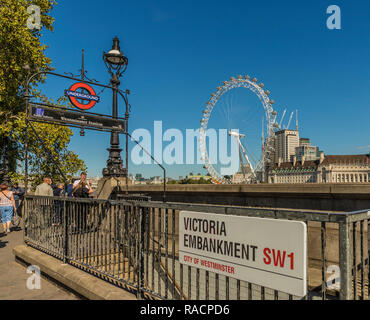 The London Eye from Victoria Embankment, London, England, United Kingdom, Europe Stock Photo