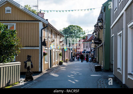 Old houses in the pedestrian zone of Sigtuna, the oldest town of Sweden, Scandinavia, Europe Stock Photo