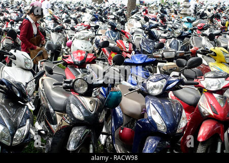 Scooters and motor cycles in a parking, Ho Chi Minh City, Vietnam, Indochina, Southeast Asia, Asia Stock Photo