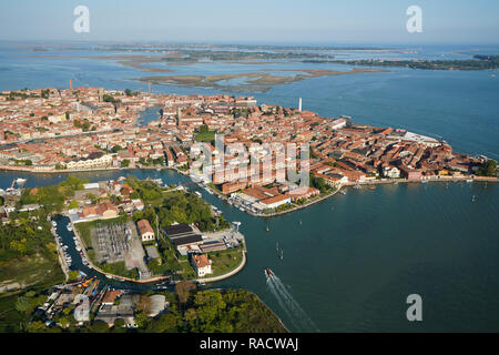 View of Murano island from the helicopter, Venice Lagoon, UNESCO World Heritage Site, Veneto, Italy, Europe Stock Photo