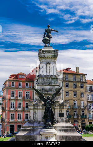 Statue of Prince Henry The Navigator (Monumento ao Infante Dom Henrique), on monument erected 1894, Palacio da Bolca, Porto, Portugal, Europe Stock Photo