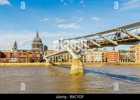 St. Paul's Cathedral and the Millennium Bridge over the River Thames, London, England, United Kingdom, Europe Stock Photo