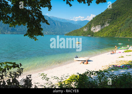 Bathers on the shores of Lake Idro, Valle Sabbia, Brescia province, Lombardy, Italy, Europe Stock Photo