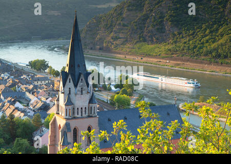 Liebfrauenkirche and River Rhine, Oberwesel, Rhineland-Palatinate, Germany, Europe Stock Photo