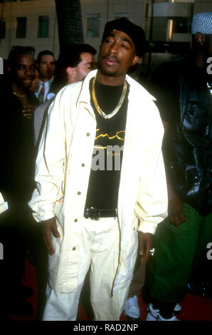 BEVERLY HILLS, CA - JULY 21: Rapper Tupac Shakur attends Columbia Pictures' 'Poetic Justice' Premiere on July 21, 1993 at the Samuel Goldwyn Theatre in Beverly Hills, California. Photo by Barry King/Alamy Stock Photo Stock Photo