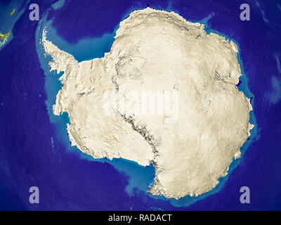 Antarctica from space on Earth with country borders and lines representing international communication, travel, connections. 3D illustration. Elements Stock Photo