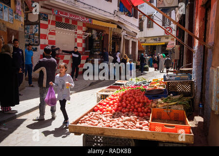 Morocco: Casablanca. Street scene, in the old medina. Stalls of vegetables and shops. *** Local Caption *** Stock Photo