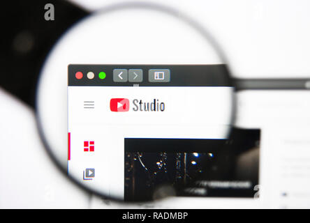 Los Angeles, California, USA - 27 December 2018: YouTube Studio website homepage. YouTube Studio logo visible on screen Stock Photo