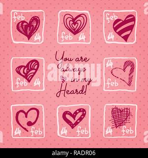 Valentines day card or invitation whit motivation text You are always in my Heard. Wedding concept Greeting card, poster, banner, design element. Love Stock Vector