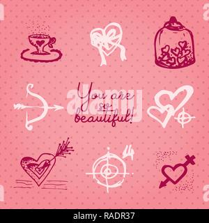 Valentines day card or invitation whit motivation text You are so beautiful. Wedding concept Greeting card, poster, banner, design element. Love pink  Stock Vector