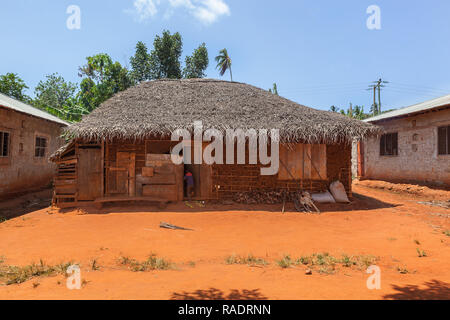 Nungwi, Zanzibar, Tanzania - January 17, 2017. Typical african hut made from earth, mud and straw. Stock Photo