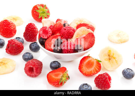 Freeze dried fruits isolated on white background. Stock Photo
