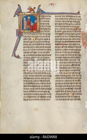 Initial J: A Man Kneeling before a Judge, Unknown, Michael Lupi de Çandiu (Spanish, active Pamplona, Spain 1297 reimagined Stock Photo