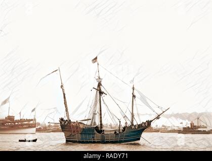 Spanish caravel Santa Maria, Santa Maria (Sailing ship : Replica), Ships, 189. Reimagined by Gibon. Classic art with reimagined Stock Photo