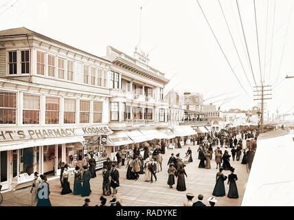 Board walk towards Steel Pier, Atlantic City, N.J, Commercial facilities, Boardwalks, United States, New Jersey reimagined Stock Photo