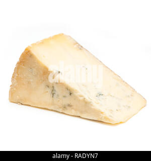 Mature blue Stilton cheese isolated on a white studio background. Stock Photo