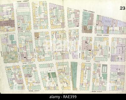 Plate 23: Map bounded by Broome Street, Bowery, Canal Street, Broadway. 1857, 1862, Perris and Browne, New York, US reimagined Stock Photo