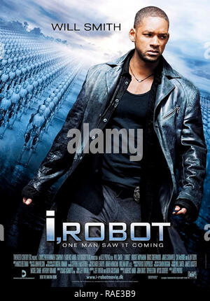 2004 US poster for ‘I, Robot’ featuring Will Smith as a technophobic detective sharing some details from the eponymous collection of short stories by Isaac Asimov. Stock Photo