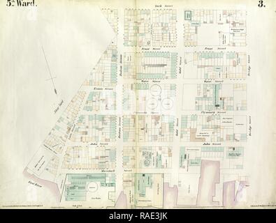 Plate 3: Map bounded by East River, Brooklyn Navy Yard, York Street, Bridge Street. 1855, William Perris, Brooklyn reimagined Stock Photo