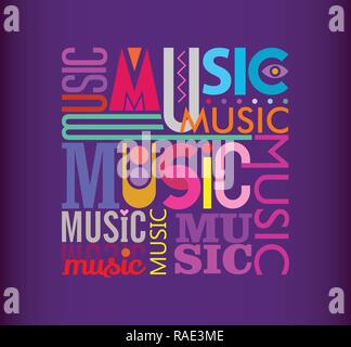 Colorful text design on a dark violet background Music vector illustration. Layers of the text background. Stock Vector