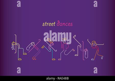Silhouettes of people dancing on a neon lights background Stock Vector ...