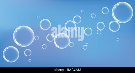 blue soap bubbles on blue background vector illustration EPS10 Stock Vector
