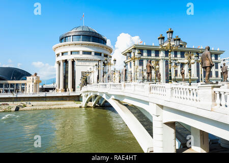 Government buildings, Financial Police Office, Ministry of Foreign Affairs, Art Bridge, Skopje, Macedonia, Europe Stock Photo