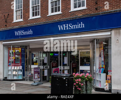 Chichester, United Kingdom - October 06 2018:   The frontage of WH Smiths newsagent, bookshop and stationers in North Street Stock Photo