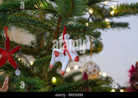 Ceramic Rudolph Christmas decoration, hand made in. Seville, Spain. Stock Photo