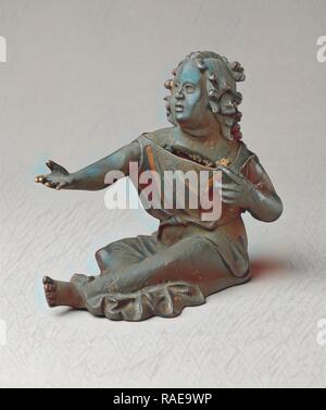 Coin Bank Shaped as a Beggar Girl, Roman Empire, about 25 - 50, Bronze, copper inlay, 12.2 × 13.5 cm (4 13,16 × 5 5, reimagined Stock Photo