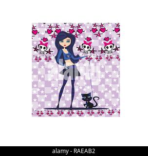 emo girl and her cat. Stock Vector