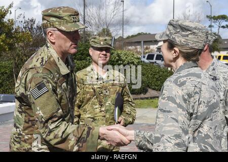 Maj. Gen. Scott Vander Hamm, assistant deputy chief of staff of operations, head quarters Air Force, visits Air Force Special Operations Command, Hurlburt Field, Fla., Jan. 18, 2017. Vander Hamm met with AFSOC key personnel during a visit to orient himself with AFSOC. Stock Photo